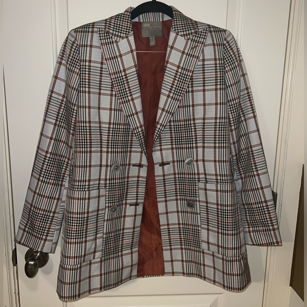 Plaid Blazer with Waist-Tie